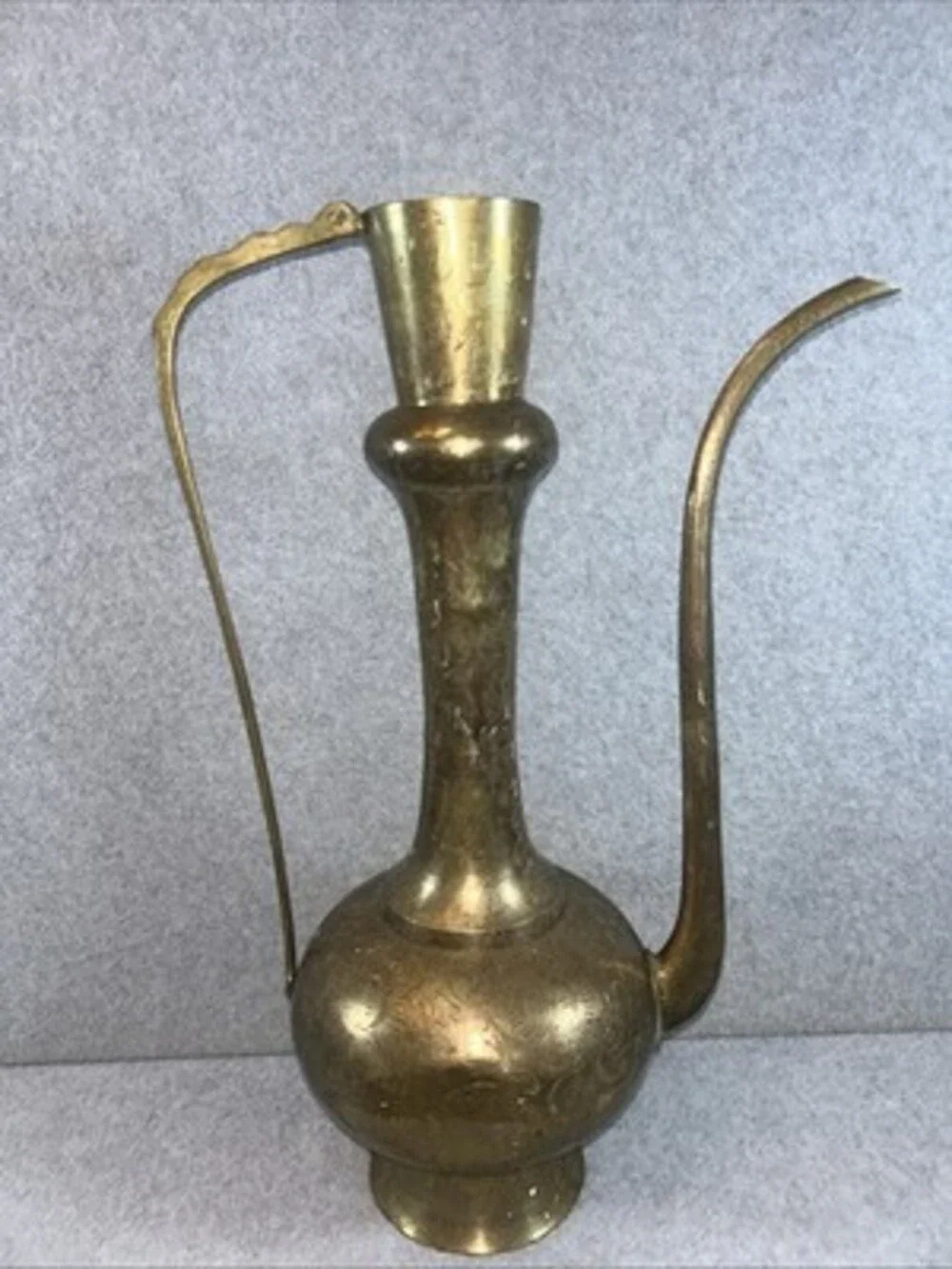 Vintage Brass Etched Middle Eastern Ewer Coffee/Tea Pot 18 Inches Tall No Lid